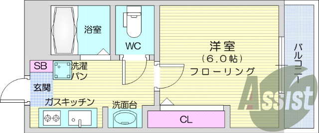 1K・バストイレ別・独立洗面台・システムキッチン