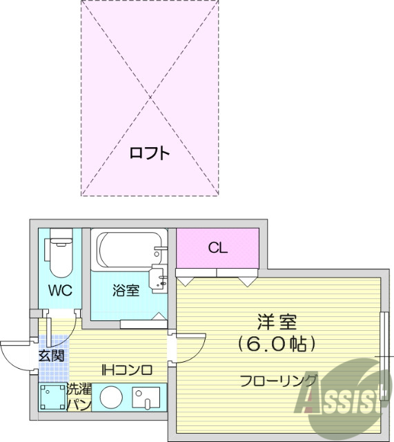1K・ロフト・バストイレ別・IHクッキングヒーター