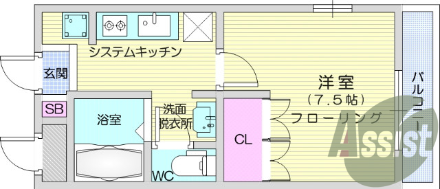 1Ｋ、エアコン、バストイレ別、モニター付きインターホン
