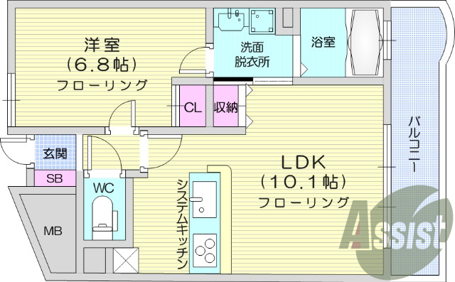 1LDK、バストイレ別、宅配ボックス、トランクルーム