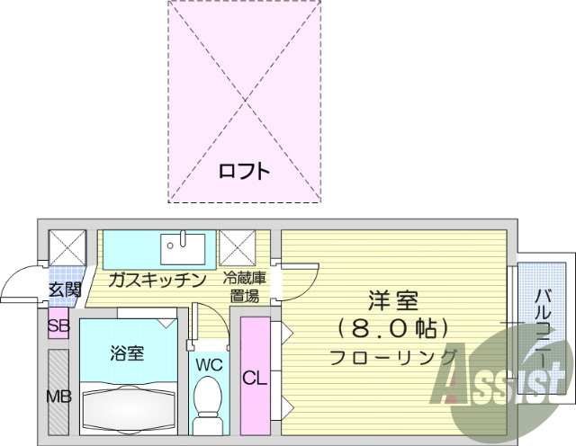 1K、エアコン、バストイレ別、ケーブルテレビ