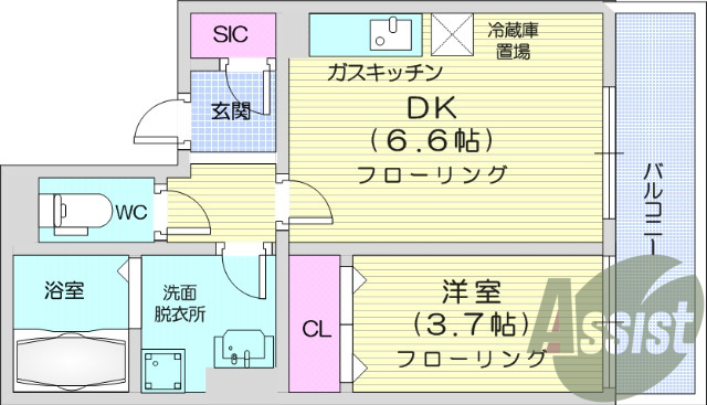 1DK、追い炊き、システムキッチン、角部屋