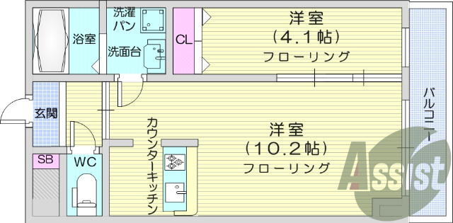 西向き、カウンターキッチン、防犯カメラ、温水洗浄便座