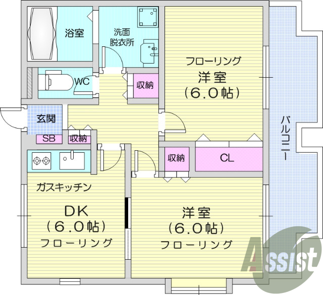 ２DK、バルコニー、エアコン、クローゼット
