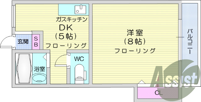 トイレバス別、エアコン付き、バルコ二ー、
