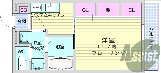 1K、エアコン、バストイレ別、オートロック