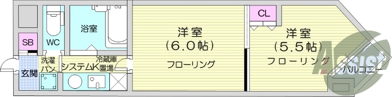 2K、エアコン、バルコニー、オートロック