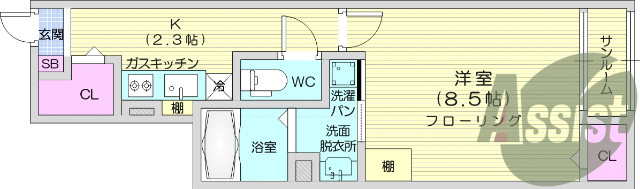 1K、ネット使用料無料、追炊き付き浴室、システムキッチン