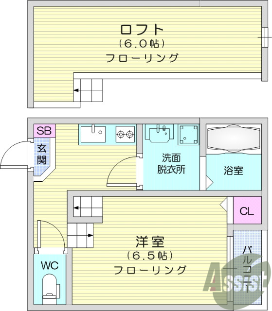 1K、エアコン、バストイレ別、インターネット無料