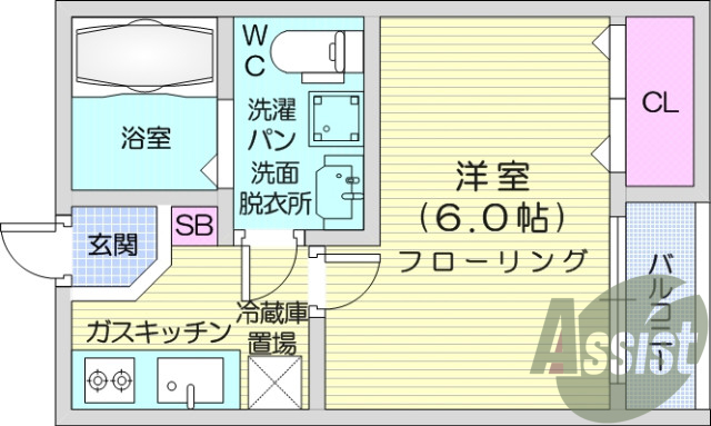 1K、浴室乾燥、2口ガスコンロ、インターネット無料