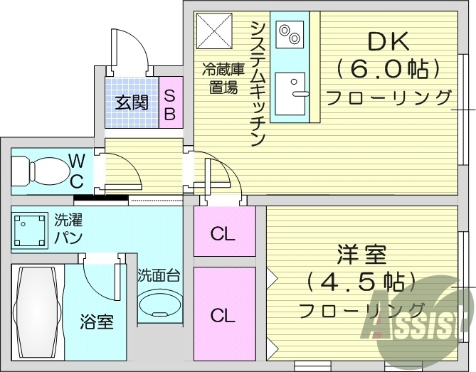 1DK、角部屋、24時間換気、追炊、浴室乾燥機
