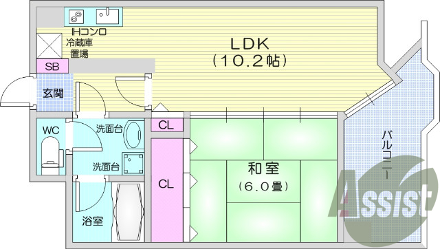 １ＬＤＫ・エアコン・ＩＨコンロ・都市ガス