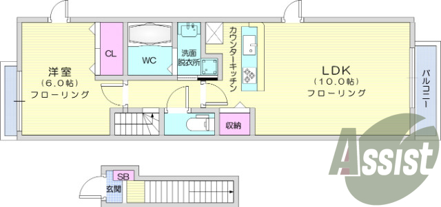１LDK、フローリング、バルコニー、モニター付インターホン