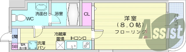 広々な洋室8帖の１K！バス・トイレ別、プロパンガス