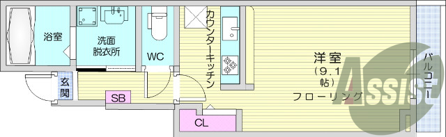 １K、フローリング、バルコニー、モニター付きインターホン