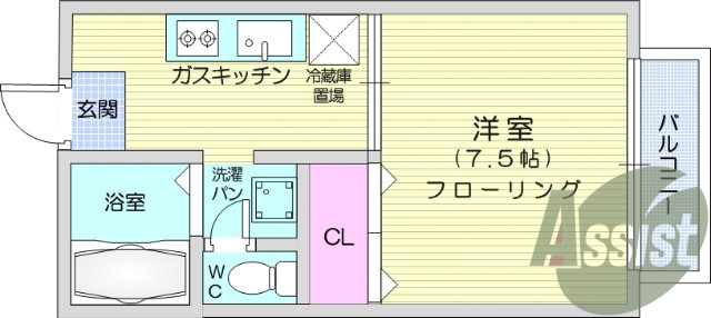 １Ｋ　バストイレ別　クローゼット　エアコン