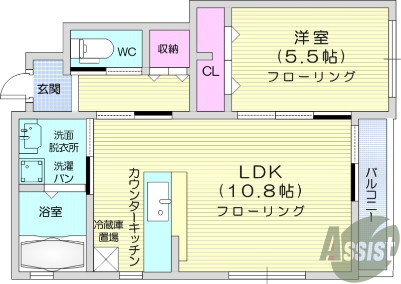 1LDK、二人入居可能、角部屋、追焚機能付きバス