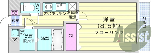 1K、オートロック、バス・トイレべ別、バルコニー
