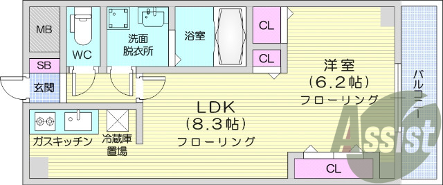 １LDK、角部屋、エアコン、３口ガスコンロ、バス・トイレ別