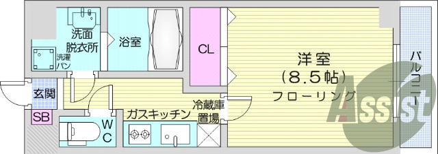 １K、バス・トイレ別、エアコン、バルコニー、オートロック