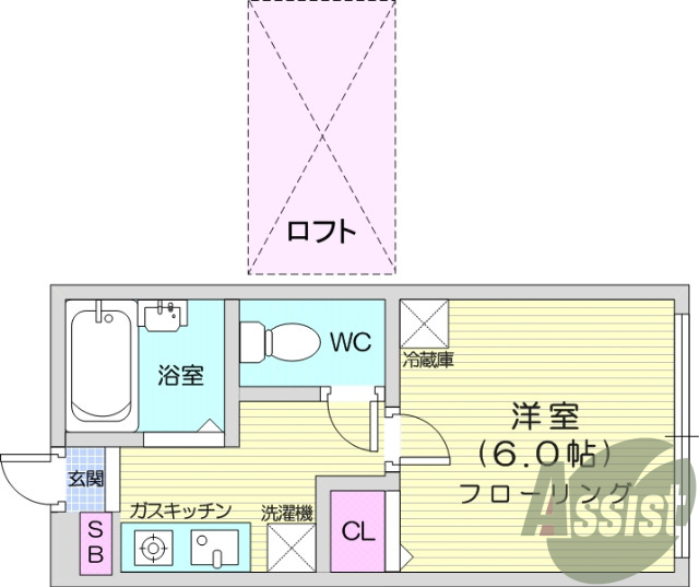 1K、B･T別、家具家電付き、ロフト、シューズボックス