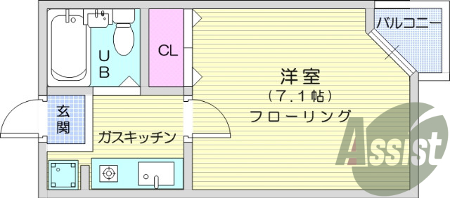1K・インターホン・エアコン・ユニットバス