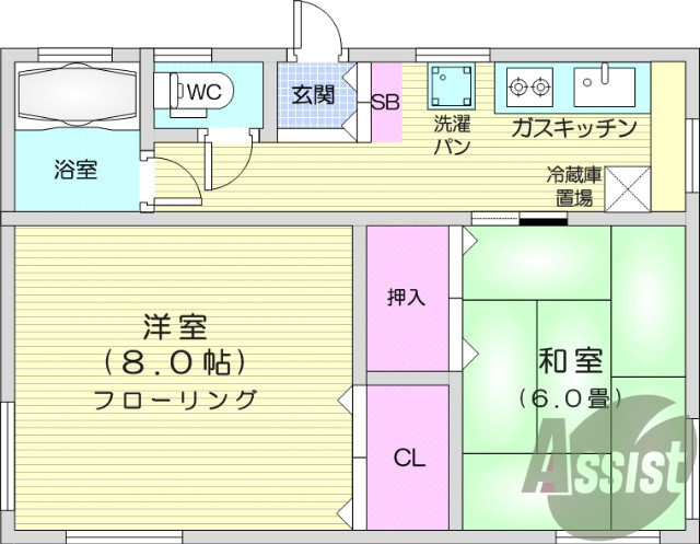 2K、バス・トイレ別、エアコン２台、クローゼット