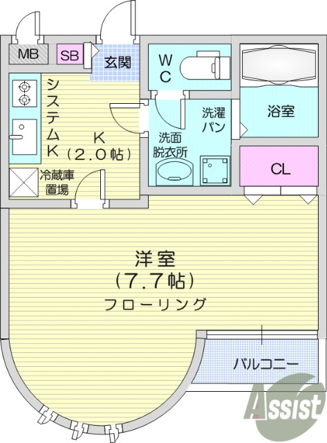 1Ｋ　エアコン　バルコニー　バストイレ別　独立洗面台