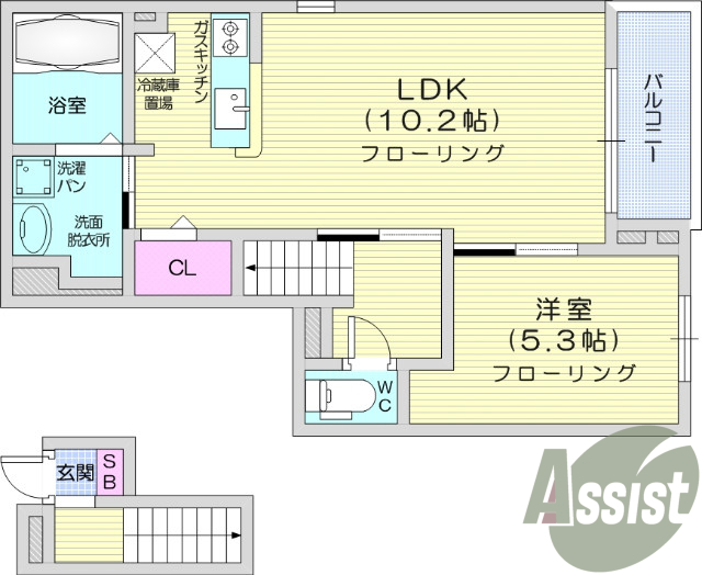 1LDK、B・T別、追焚機能、温水洗浄便座、エアコン２台