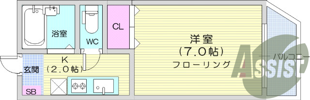 1K・エアコン・都市ガス・バストイレ別・シューズボックス