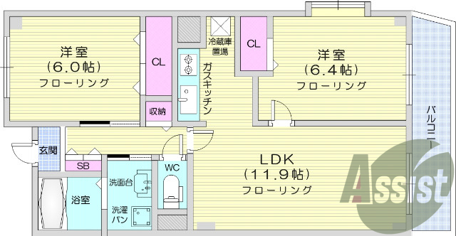 2LDK、バス・トイレ別、脱衣所、追炊き機能、エアコン