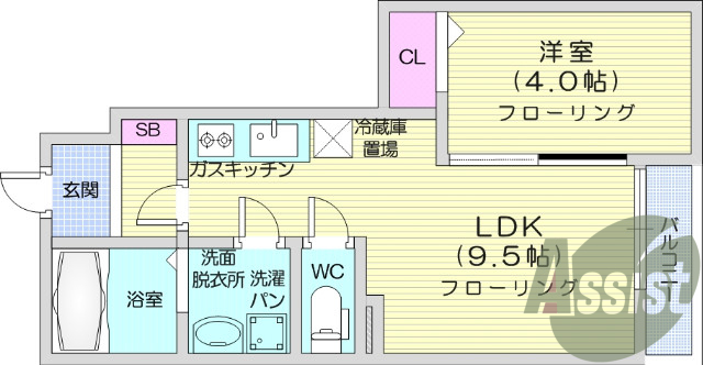 1LDK、南向き、追焚き機能、先発洗面化粧台