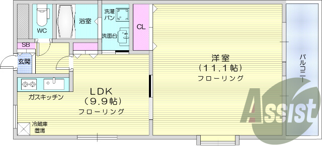 1LDK、バス・トイレ別、脱衣所、バルコニー、宅配ボックス