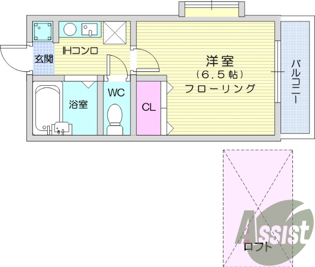 1Ｋ、ロフト、ＩＨコンロ、インターネット使用料不要