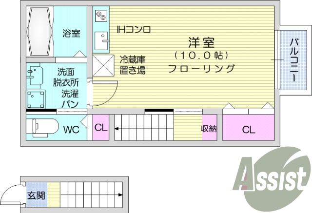 1R、追い焚き機能、独立洗面台、システムキッチン