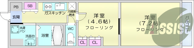 ２K、西向き、都市ガス、バストイレ別、独立洗面台有り
