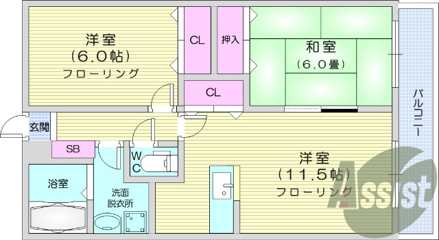 ２LDK、エアコン、モニタ付きインターホン
