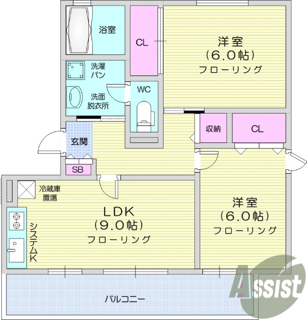 2DK、追い炊き機能、独立洗面台、TVインターホン