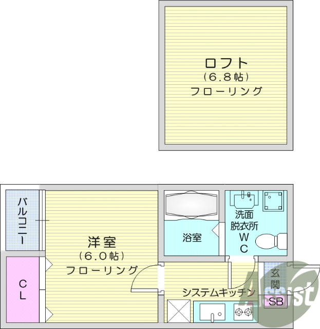 1K、ロフト付き、敷礼0円、角部屋、モニターホン