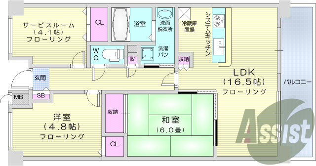 ２ＬＤＫ+Ｓ、システムキッチン、追い焚き、独立洗面
