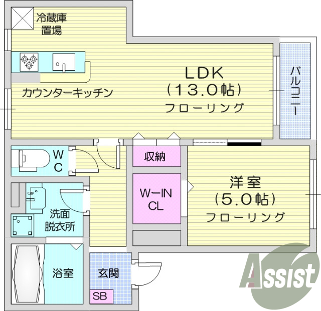 １LDK。南向き、24時間換気システム。
