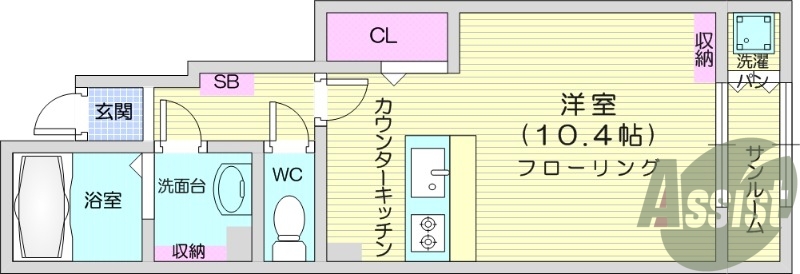 1Ｋ、モニター付きインターフォン、バストイレ別。