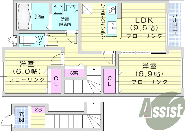 2LDK、オール電化、インターネット無料、カウンターキッチン