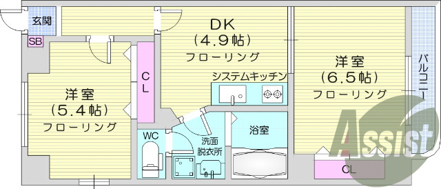 2DK、ウォシュレット、洗面化粧台、オートロック。