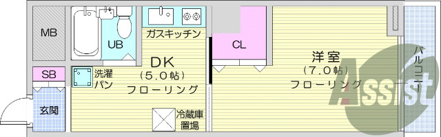 1DK、エアコン、モニター付きインターホン