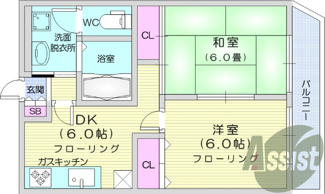 2DK、エアコン、システムキッチン、TV付きインターホン。