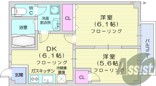 2ＤＫ、フローリング、独立洗面台、温水洗浄便座機能