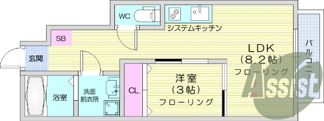 1ＬＤＫ、ＩＨ、システムキッチン、追い焚き、独立洗面台