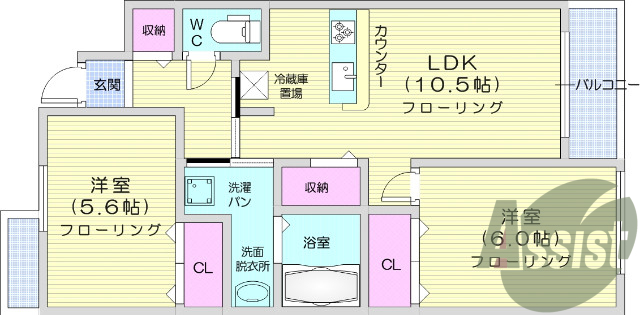 2LDK　デジタルキー・モニターホンで安心です。