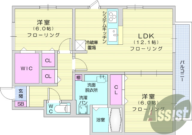 2LDK、駅徒歩10分圏内、ALSOK付、WIC、軽量鉄骨造
